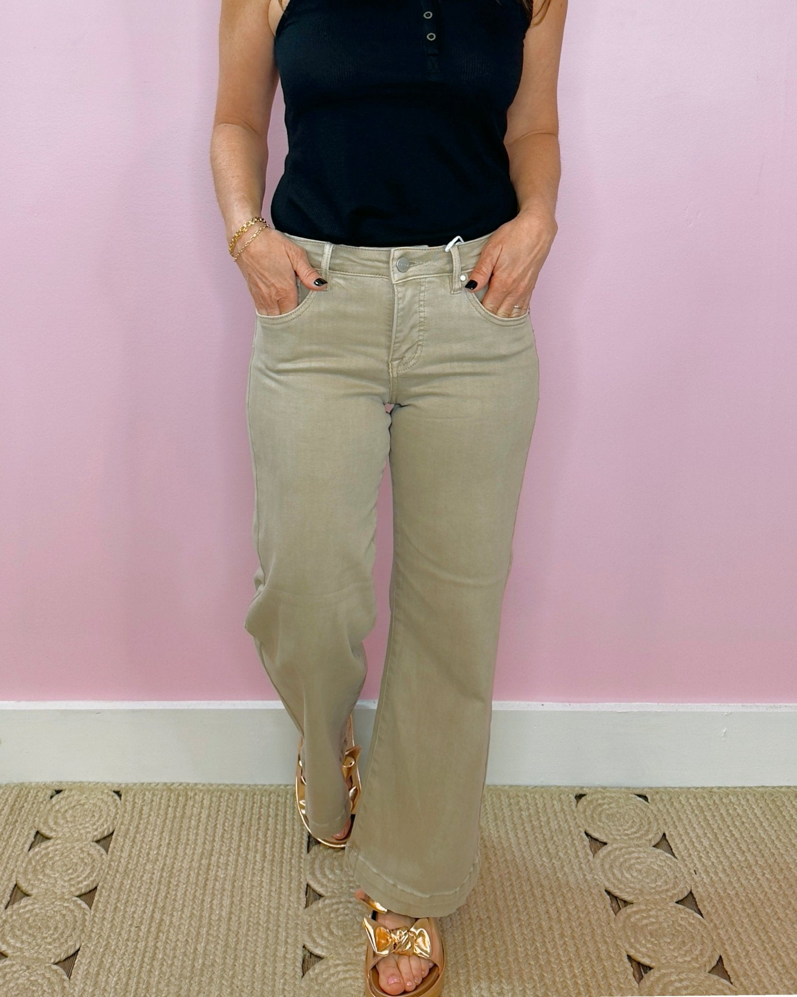 Taupe Babe Tummy - Control Wide - Leg Crop Risen Jeans - Jessi Jayne Boutique