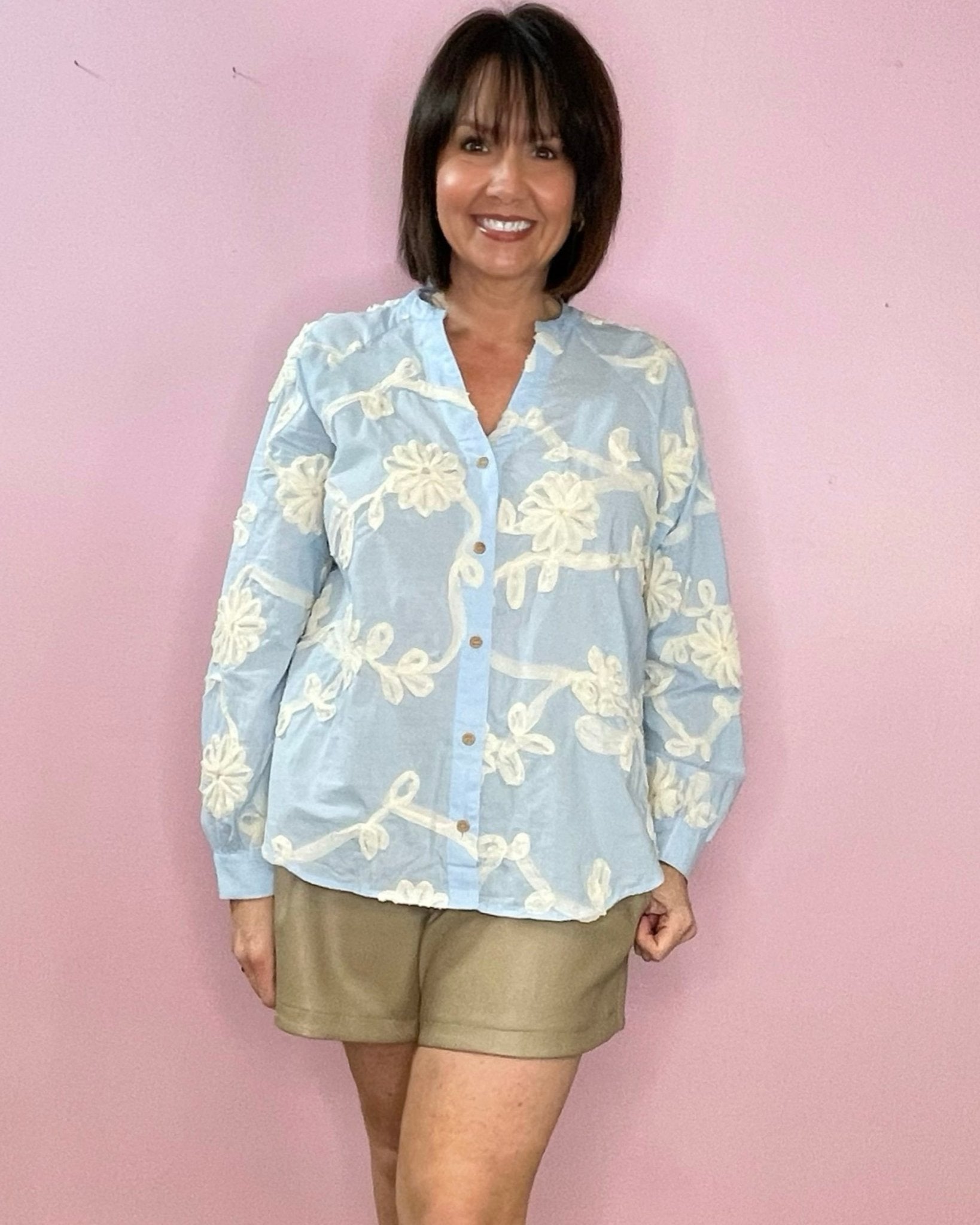 Cloudy Charm Embroidered Button - Up Blouse - Jessi Jayne Boutique