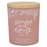 Strength and Dignity Grapefruit Scented Candle in a Peach Glass Jar- Proverbs 31:25 - Jessi Jayne Boutique