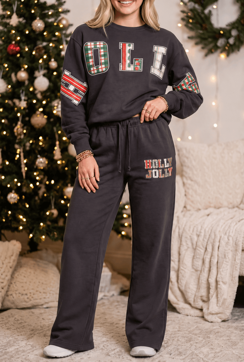 Holly Jolly Patch Charcoal Sweatshirt - Jessi Jayne Boutique