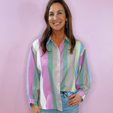 Pastel Dream Striped Oversized Button - Down Shirt - Jessi Jayne Boutique