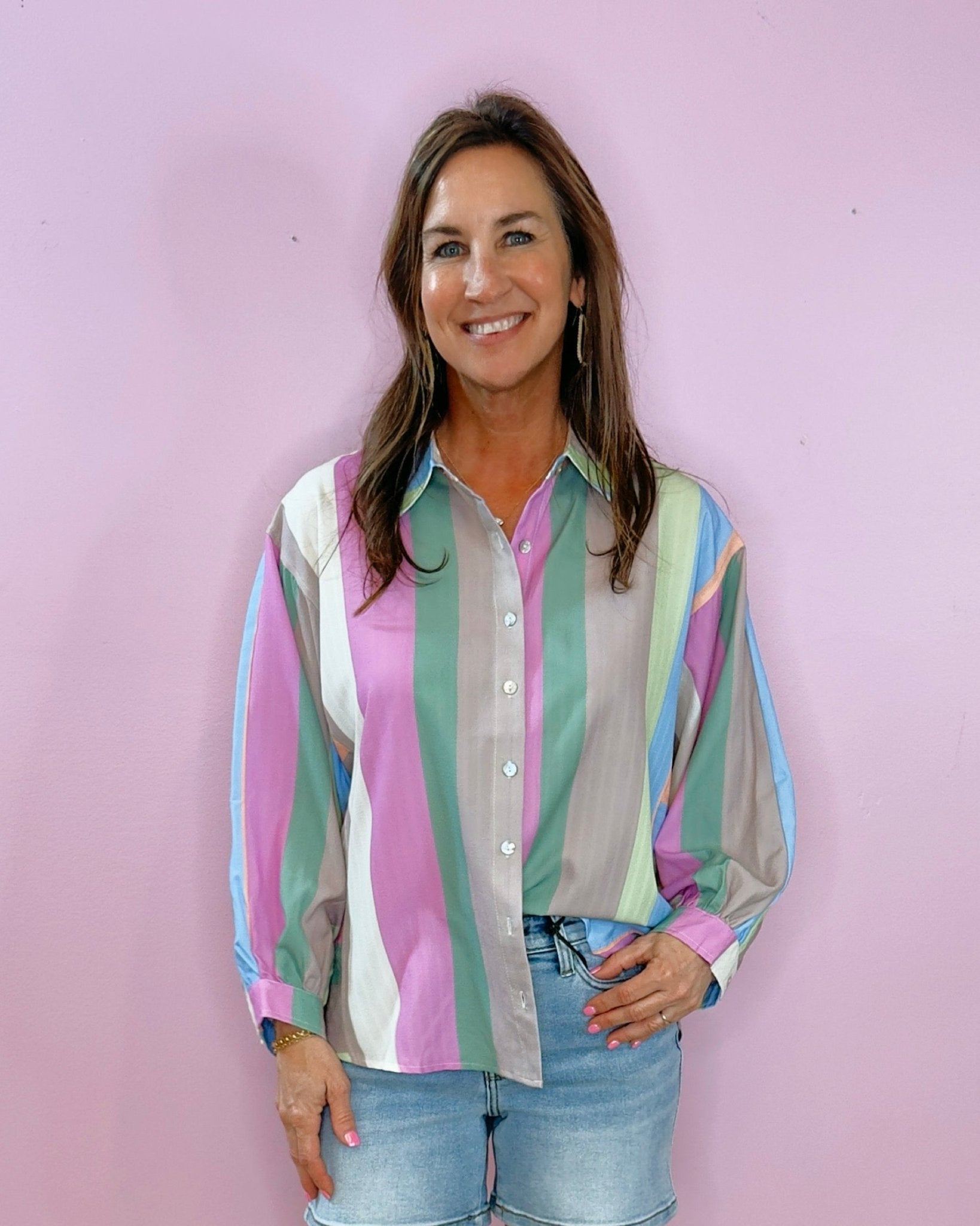 Pastel Dream Striped Oversized Button - Down Shirt - Jessi Jayne Boutique