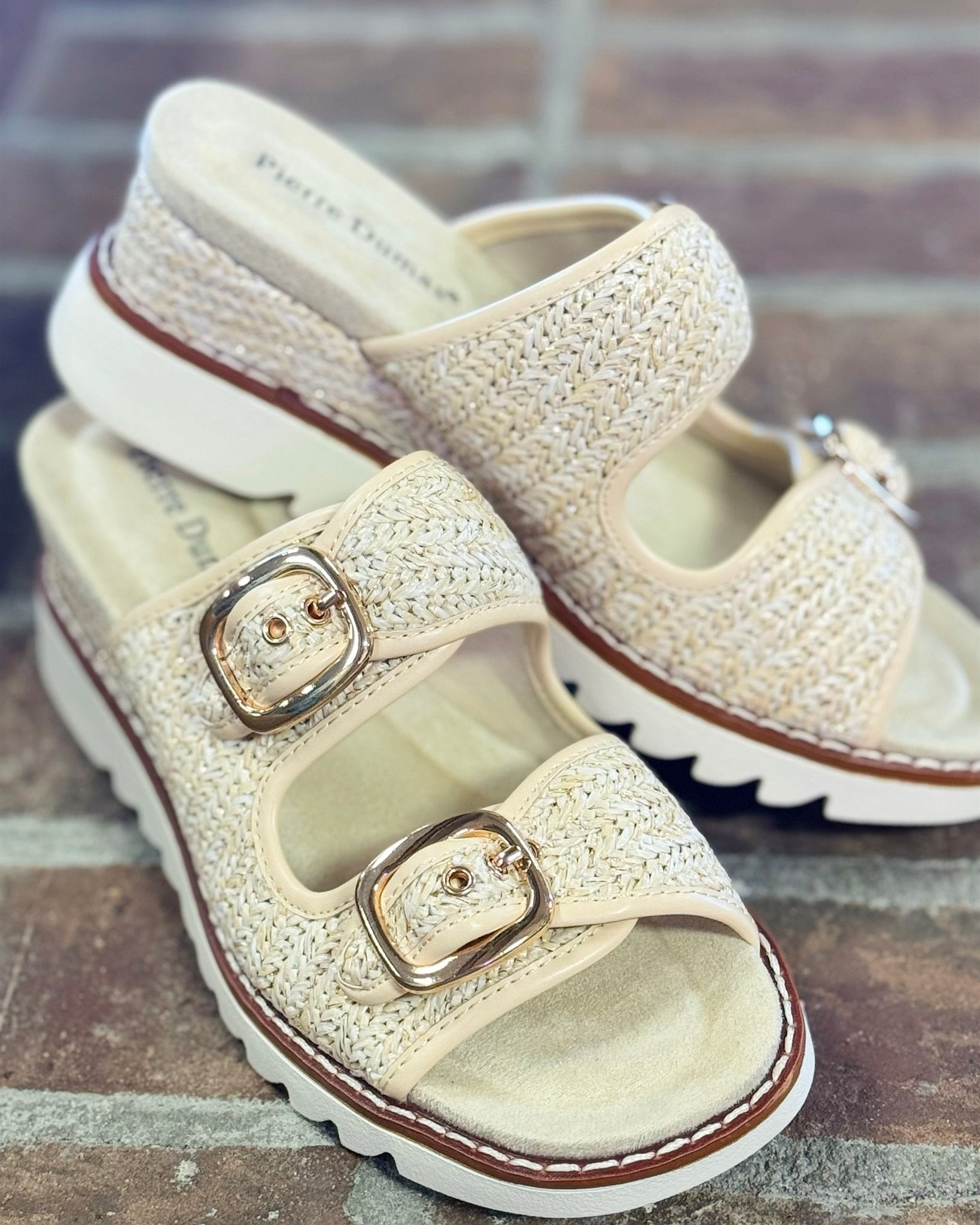 On It Gold Comb Buckle Detail Wedge Sandals - Jessi Jayne Boutique