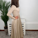 Latte Luxe Ribbed Mock Neck Satin Twofer Midi Dress - Jessi Jayne Boutique