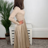 Latte Luxe Ribbed Mock Neck Satin Twofer Midi Dress - Jessi Jayne Boutique