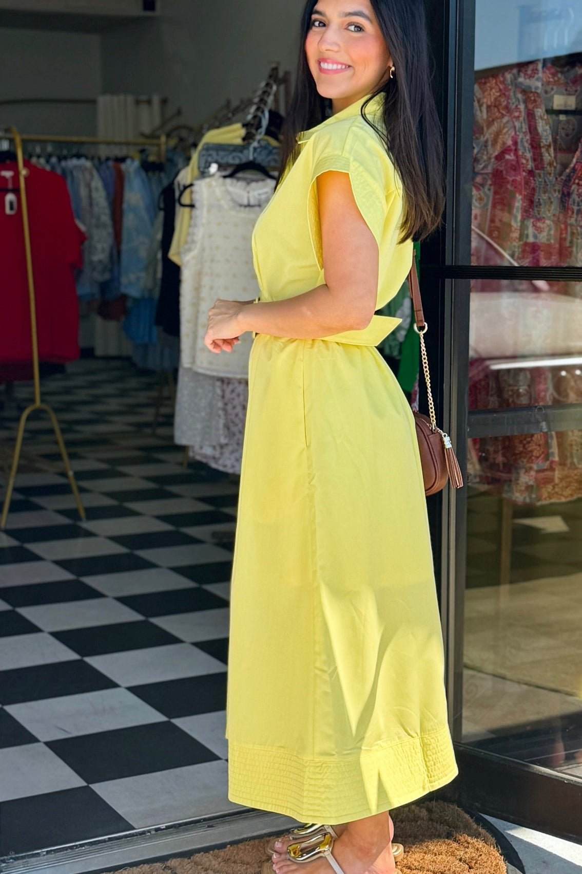 Yellow Sunbeam Belted Midi Dress - Jessi Jayne Boutique