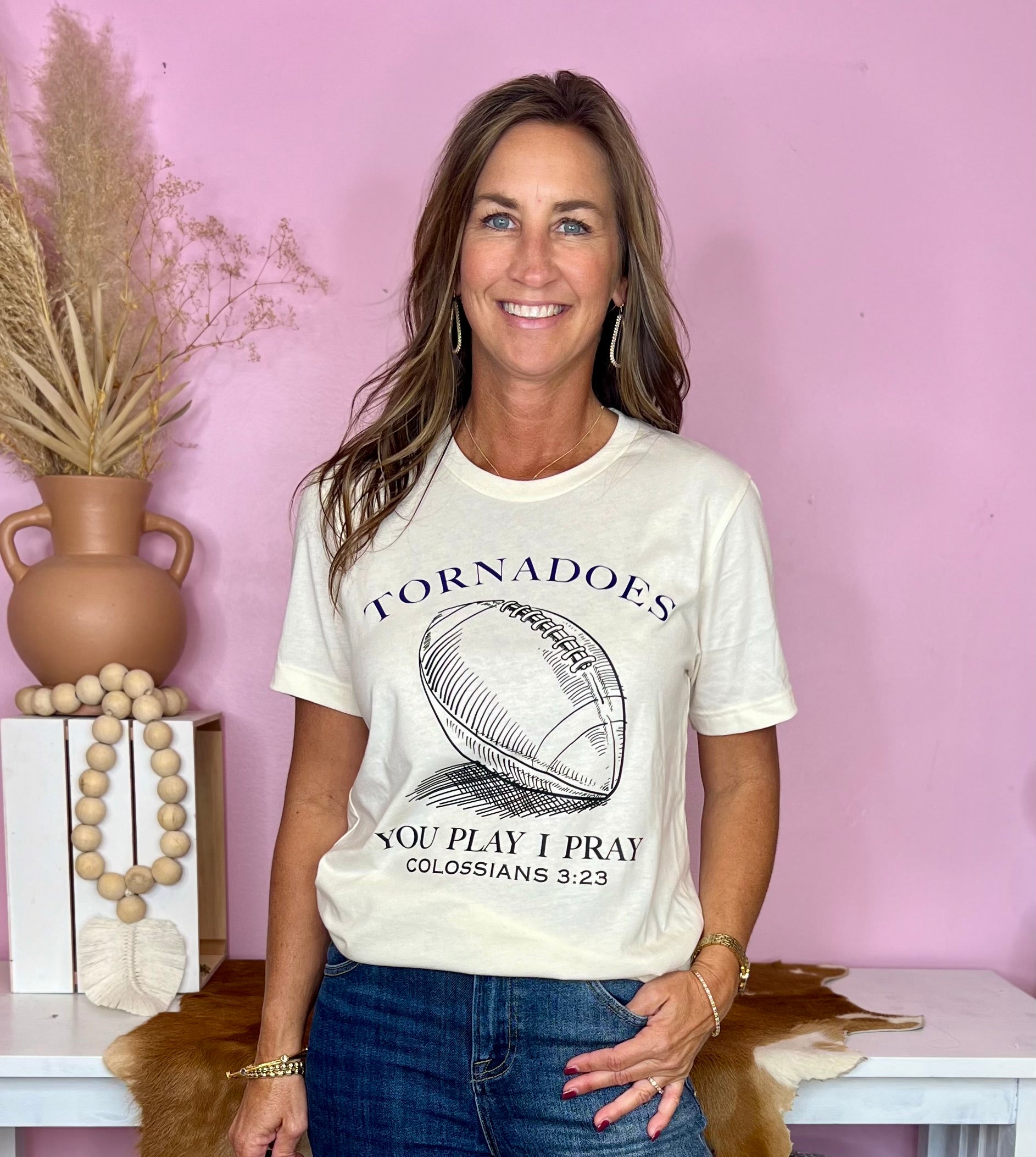 Purvis Tornadoes Football Tee In Cream - Jessi Jayne Boutique