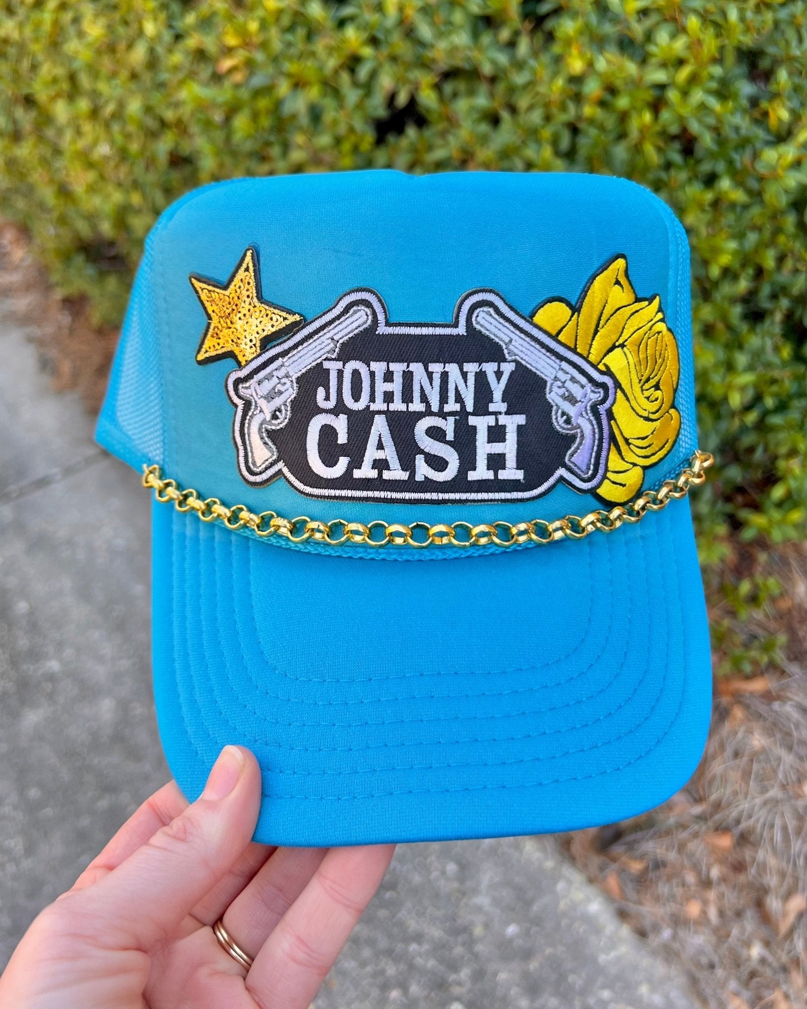 Summer Renee Trucker Hat With Chain Johnny Cash Blue - Jessi Jayne Boutique