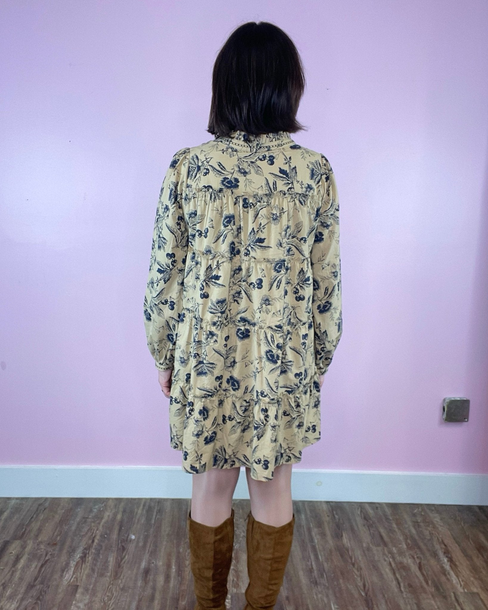 Whatever You Feel Navy Taupe Floral Dress - Jessi Jayne Boutique