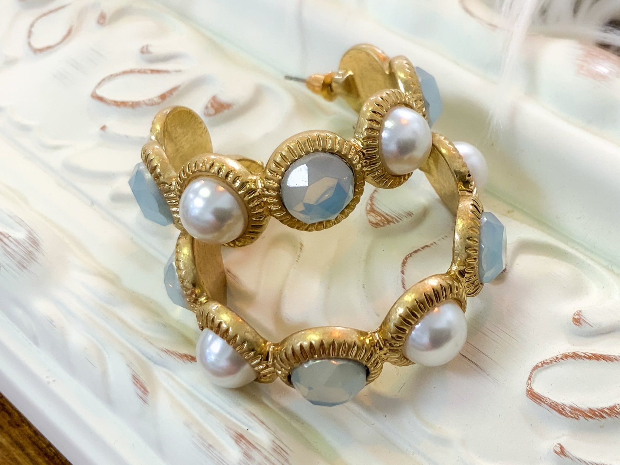 Willow Gold Heavy Pearl & Blue Stone Earrings - Jessi Jayne Boutique