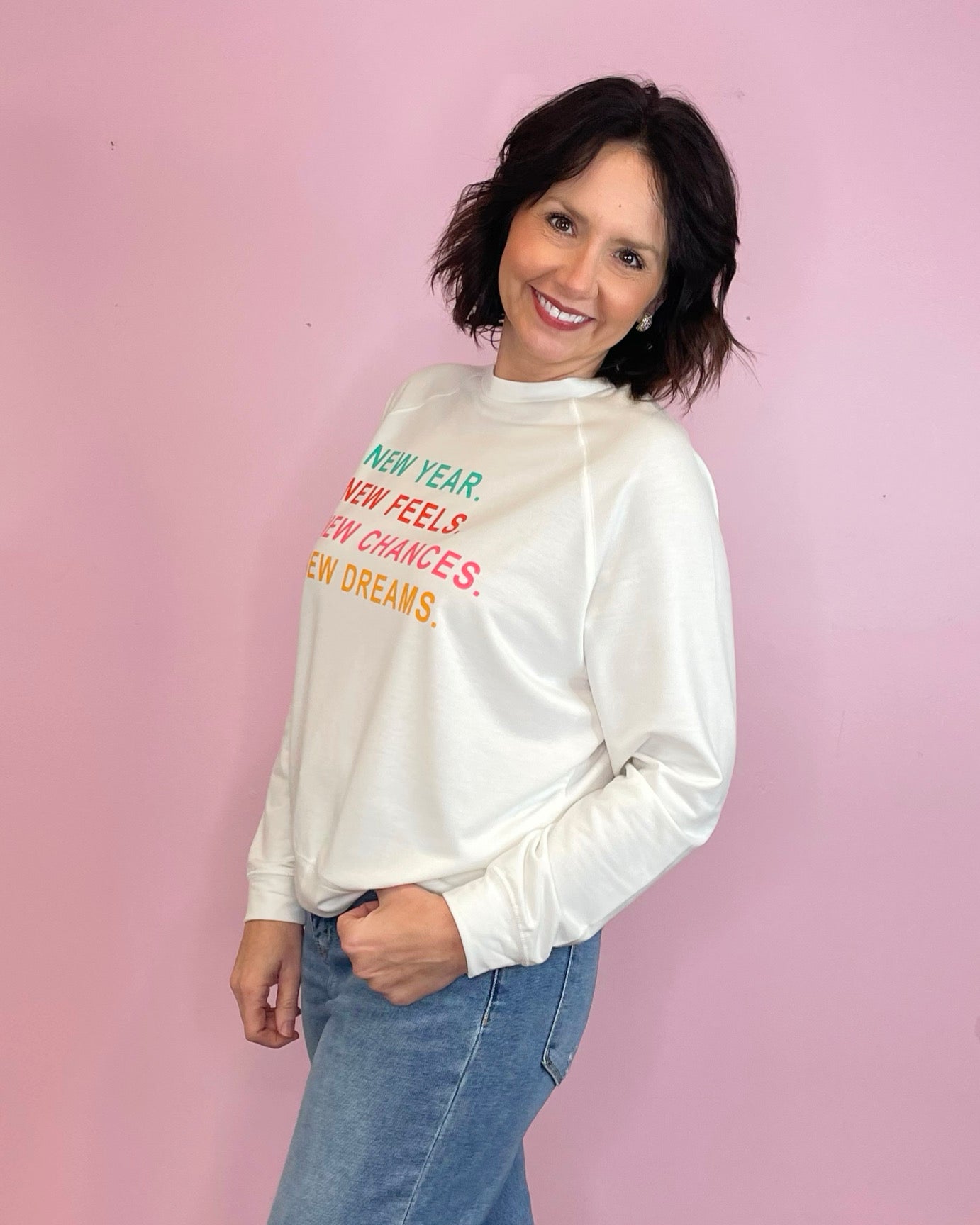 New Year, New Feels, New Chances, New Dreams White Sweatshirt - Jessi Jayne Boutique