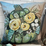Kristie's Seafoam Pumpkin With Flowers 18" Pillow - Jessi Jayne Boutique