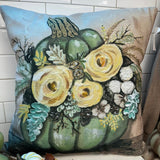 Kristie's Seafoam Pumpkin With Flowers 18" Pillow - Jessi Jayne Boutique