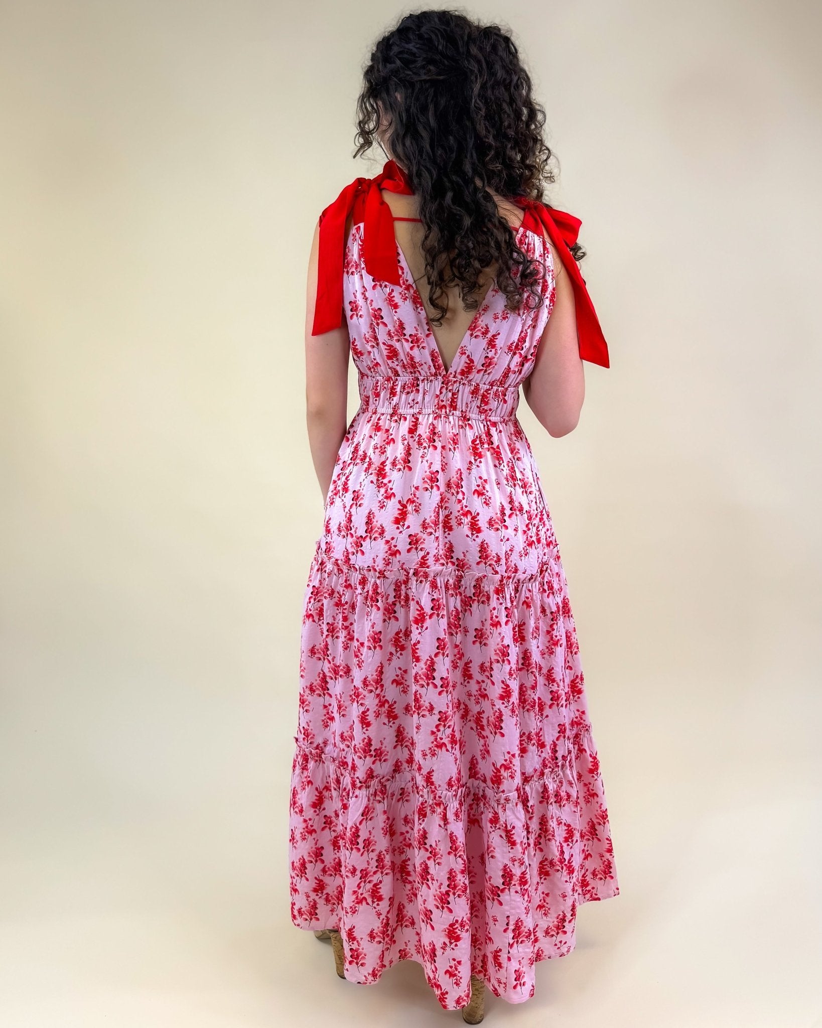 Cherry Bloom Tie Strap Midi Dress - Jessi Jayne Boutique