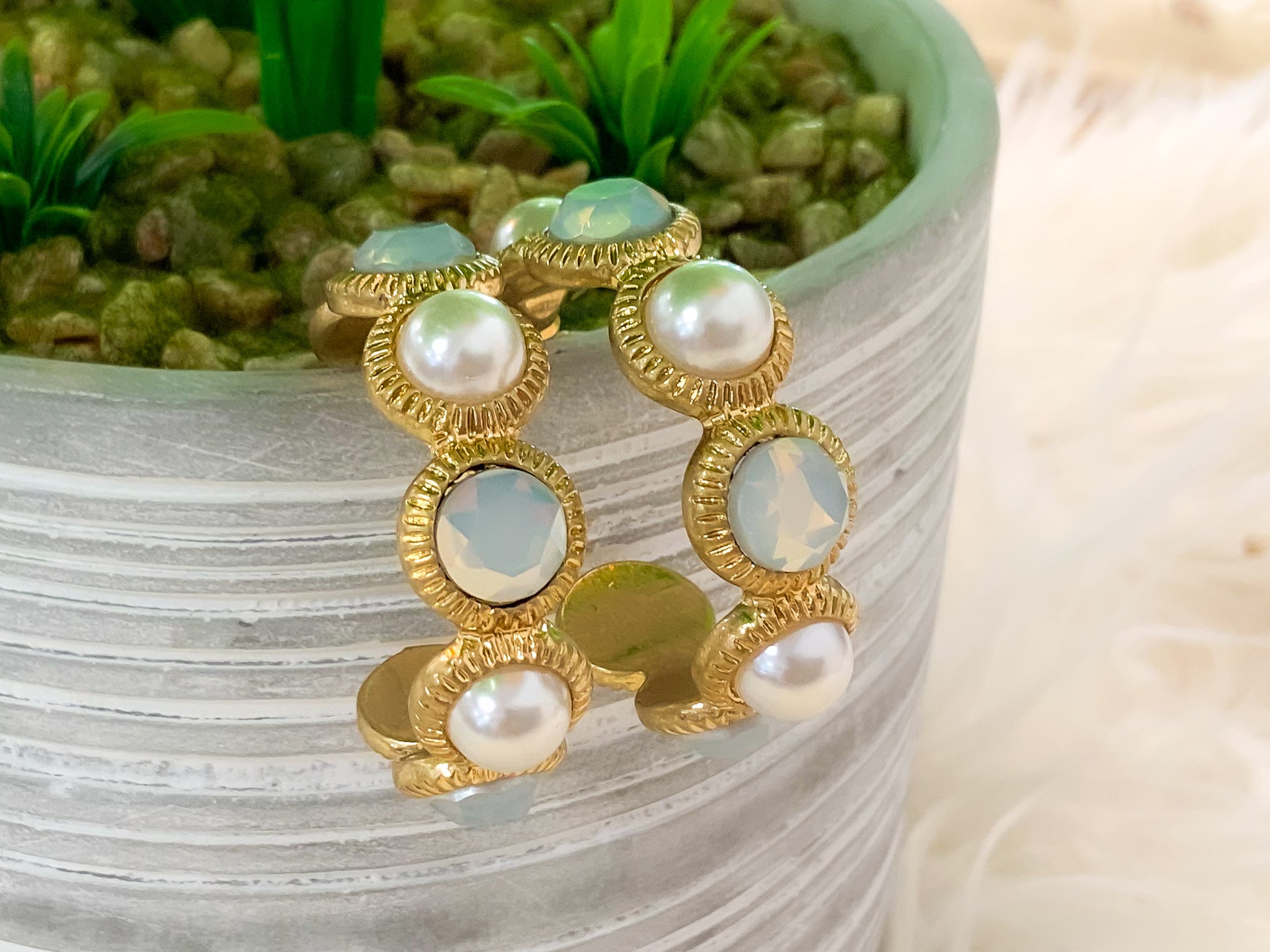 Willow Gold Heavy Pearl & Blue Stone Earrings - Jessi Jayne Boutique
