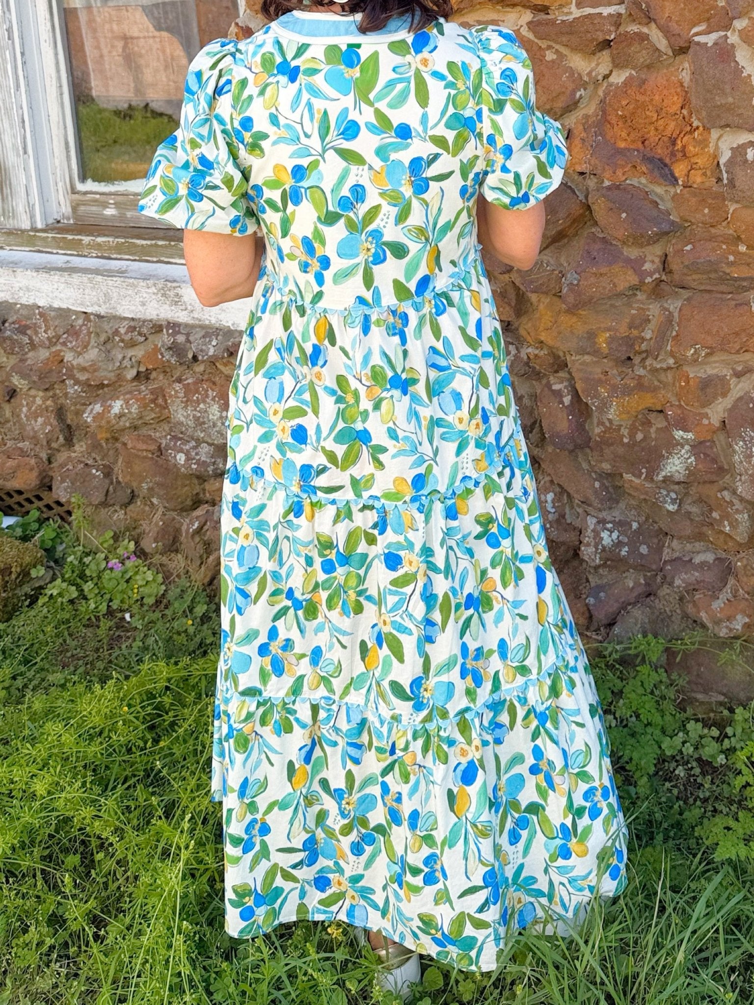 Blue Garden Tiered Midi Dress - Jessi Jayne Boutique
