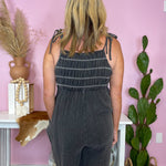 Take A Chance Black Wash Relaxed Fit Smocked Jumpsuit - Jessi Jayne Boutique