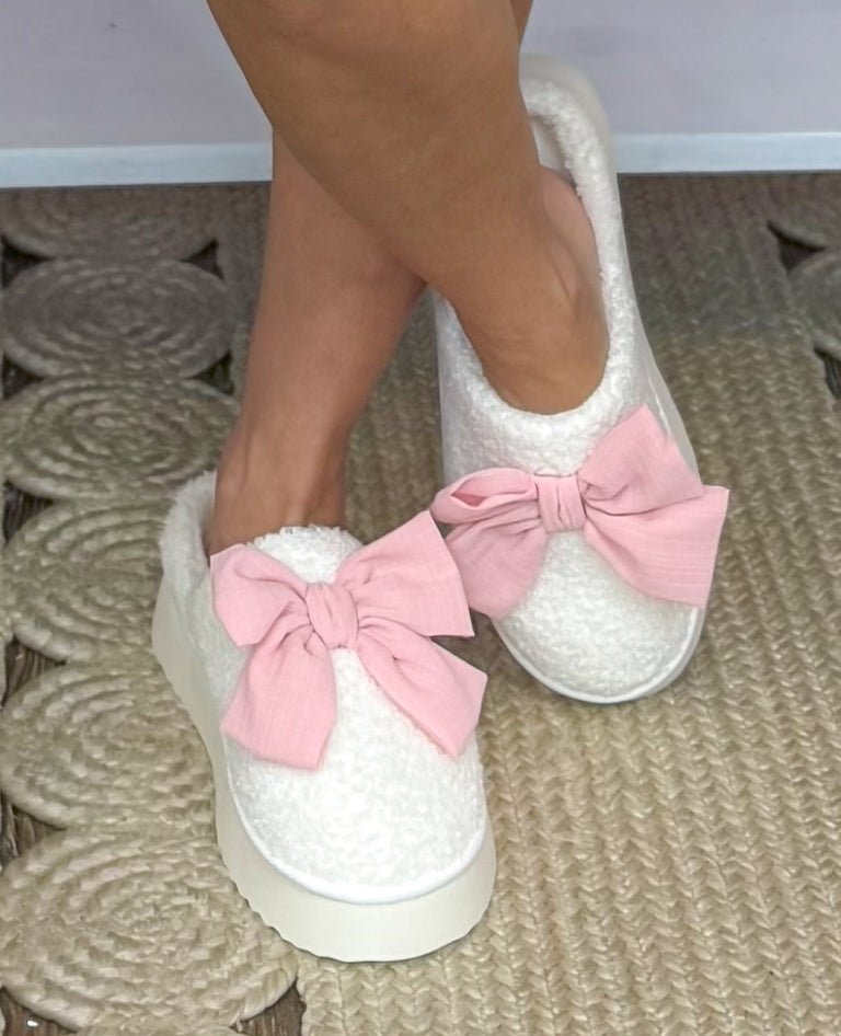 MIA Ivory Blush Bow Platform Shearl Slipper - Jessi Jayne Boutique