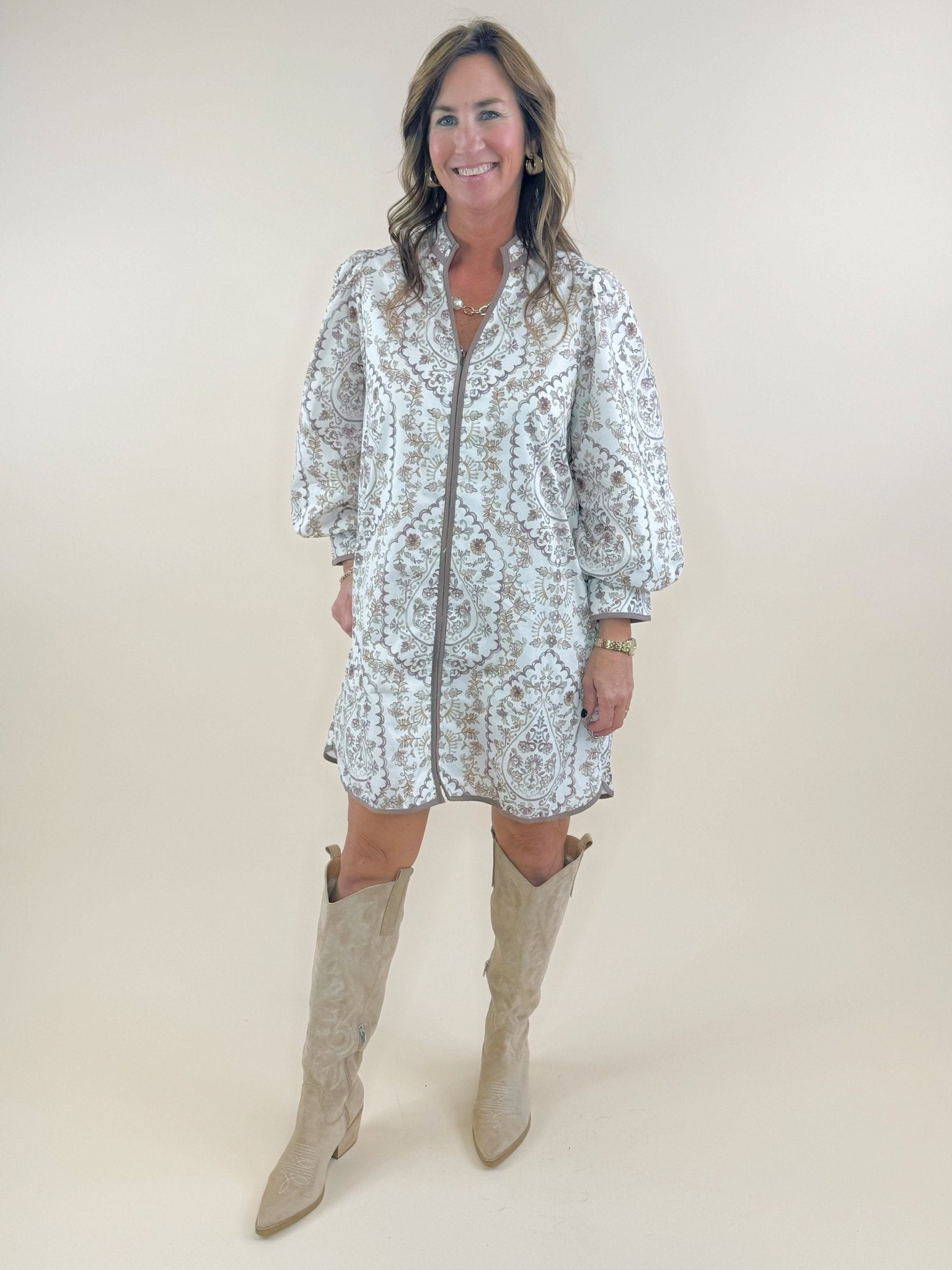 Ecru Elegance Zip Front Mini Dress - Jessi Jayne Boutique