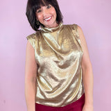 Never Want To Stop Taupe Shimmer Cowl Neck Sleeveless Lurex Top - Jessi Jayne Boutique
