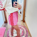 Side Stripe Lace Trim Activewear Shorts - Jessi Jayne Boutique