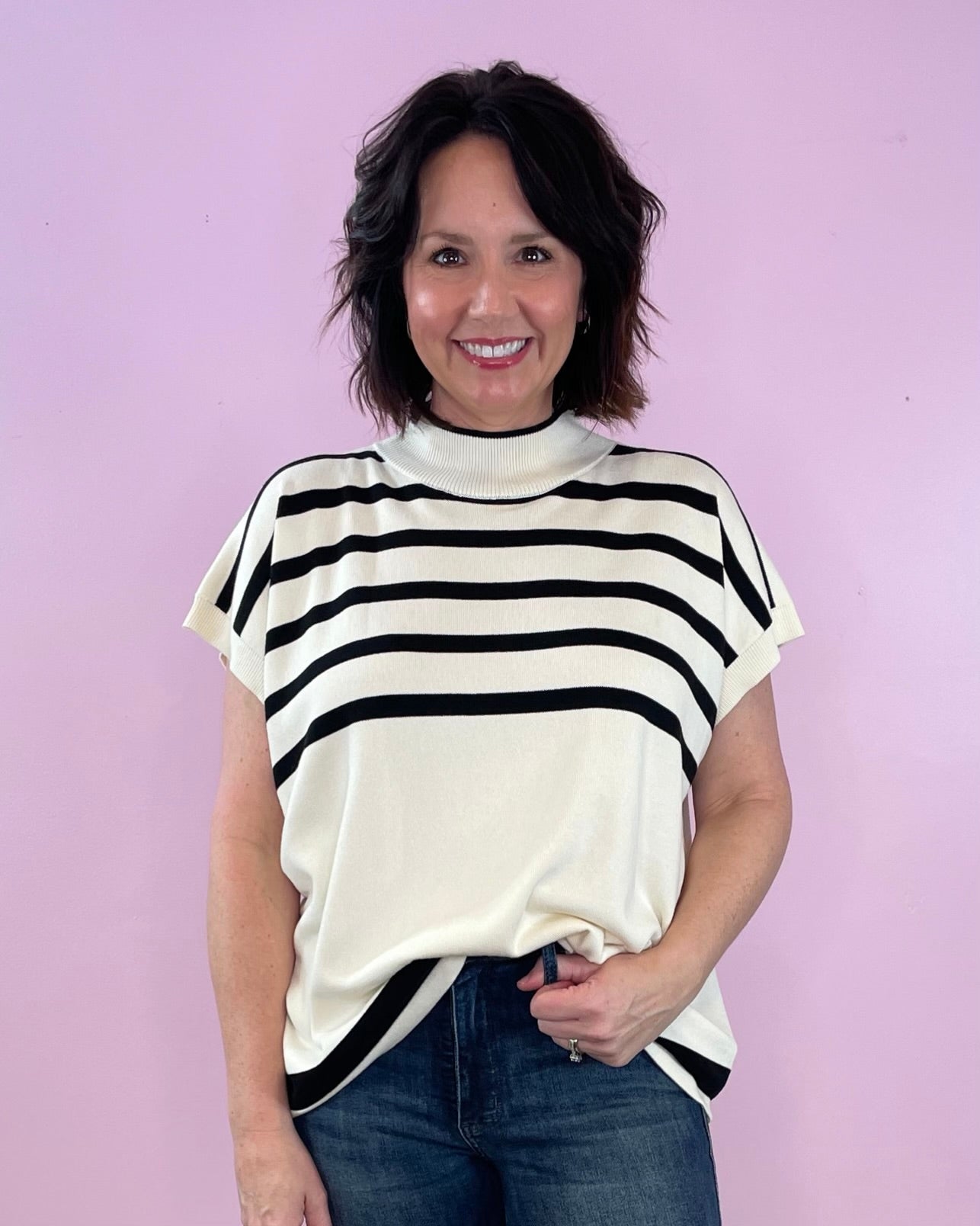 Ecru Classic Stripes Knit Top - Jessi Jayne Boutique
