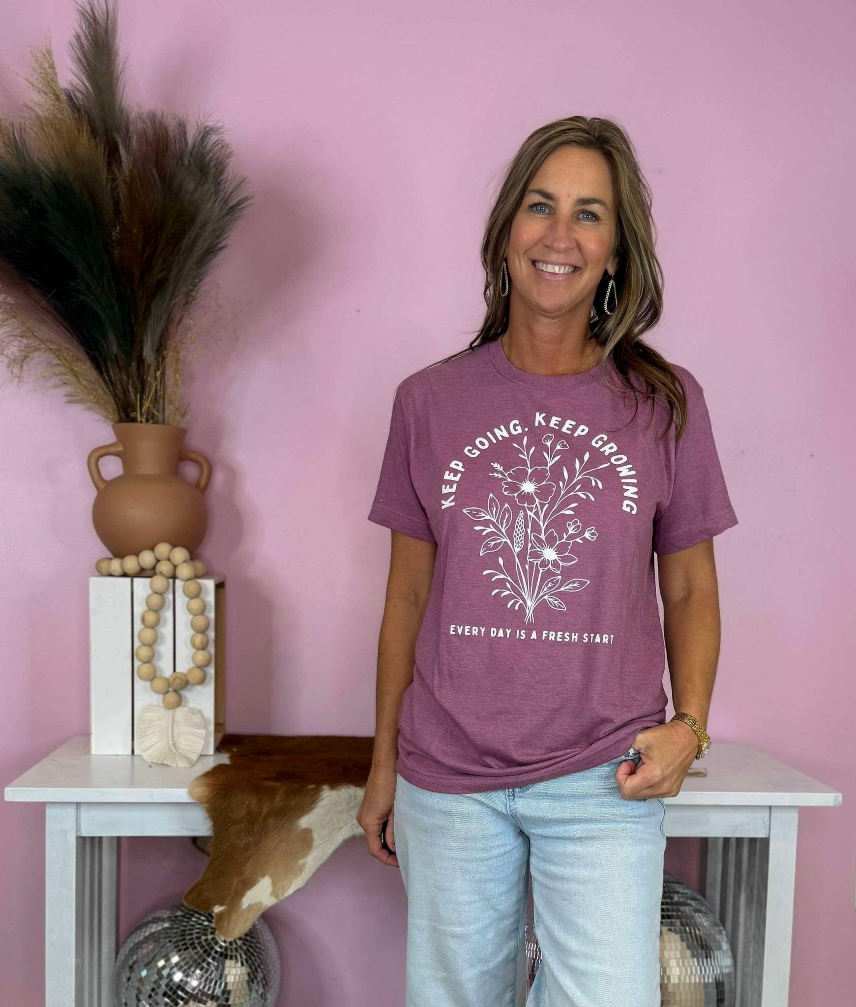 Keep Going Keep Growing Mauve Floral Graphic Tee - Jessi Jayne Boutique