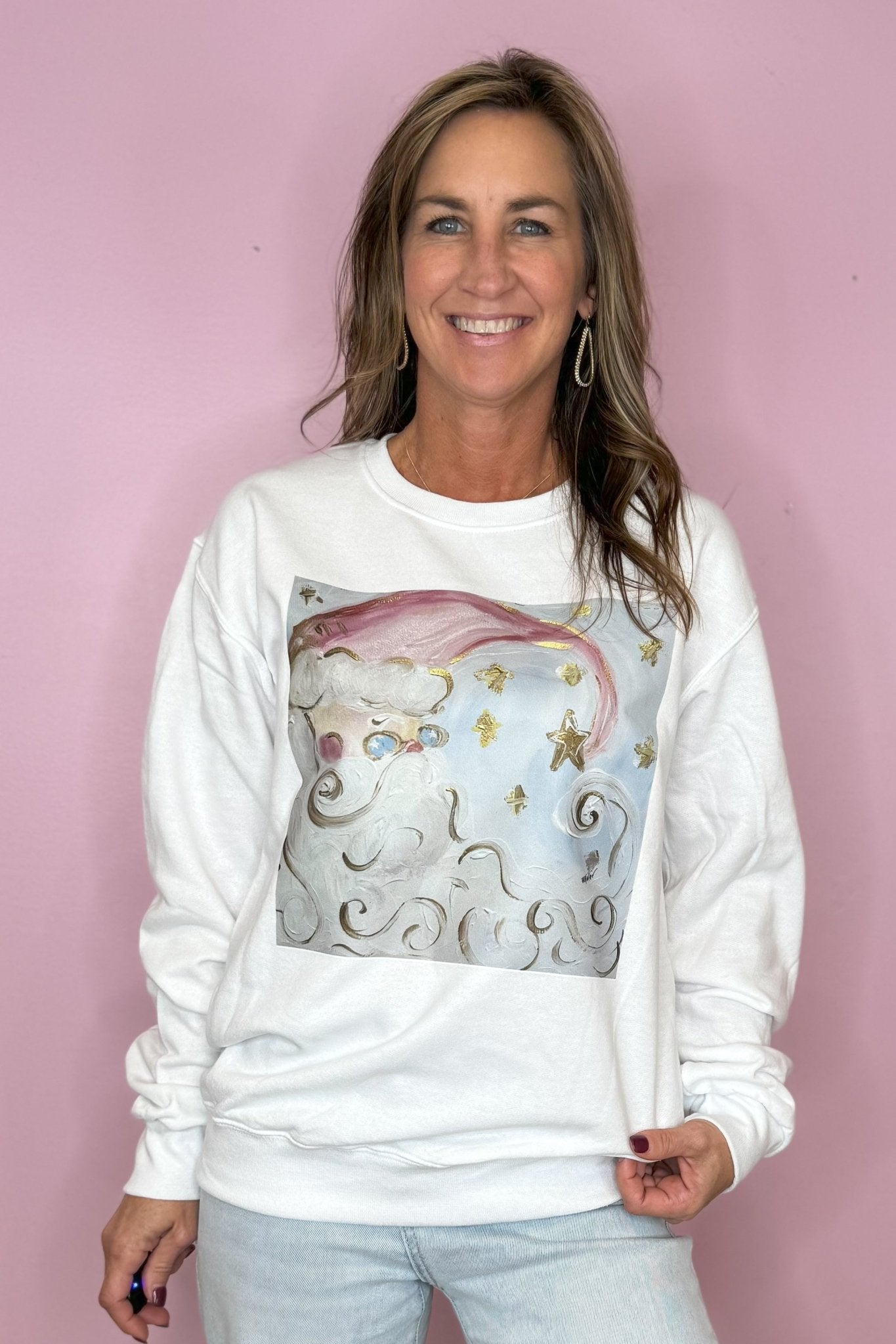 Pink And Gold Santa Graphic Sweatshirt - Jessi Jayne Boutique