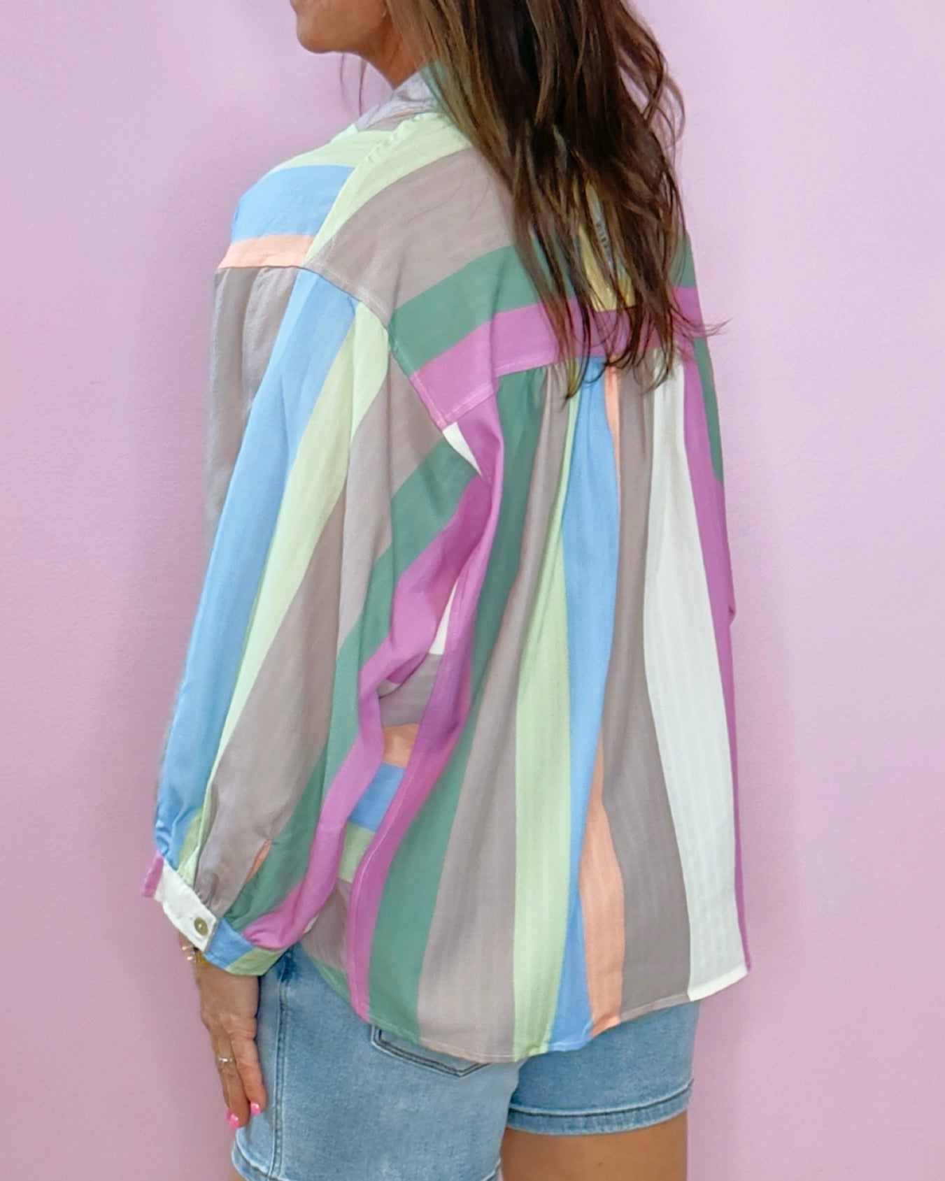 Pastel Dream Striped Oversized Button - Down Shirt - Jessi Jayne Boutique