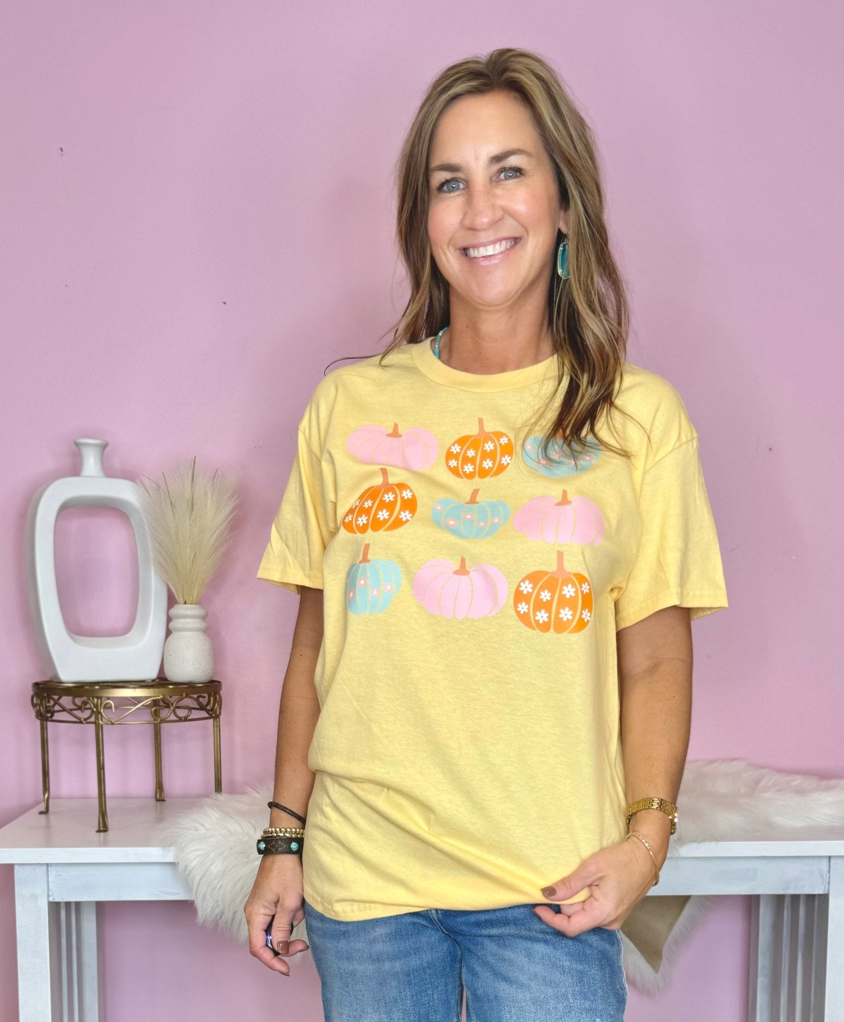 Sweet Pumpkin Vintage Yellow Short Sleeve Graphic Tee - Jessi Jayne Boutique