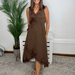 Cocoa Kiss Lace Trim Surplice Midi Dress - Jessi Jayne Boutique