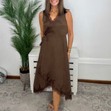 Cocoa Kiss Lace Trim Surplice Midi Dress - Jessi Jayne Boutique