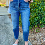 Don't Really Care Dark High Rise Curved Balloon Jeans 26" Inseam - Jessi Jayne Boutique