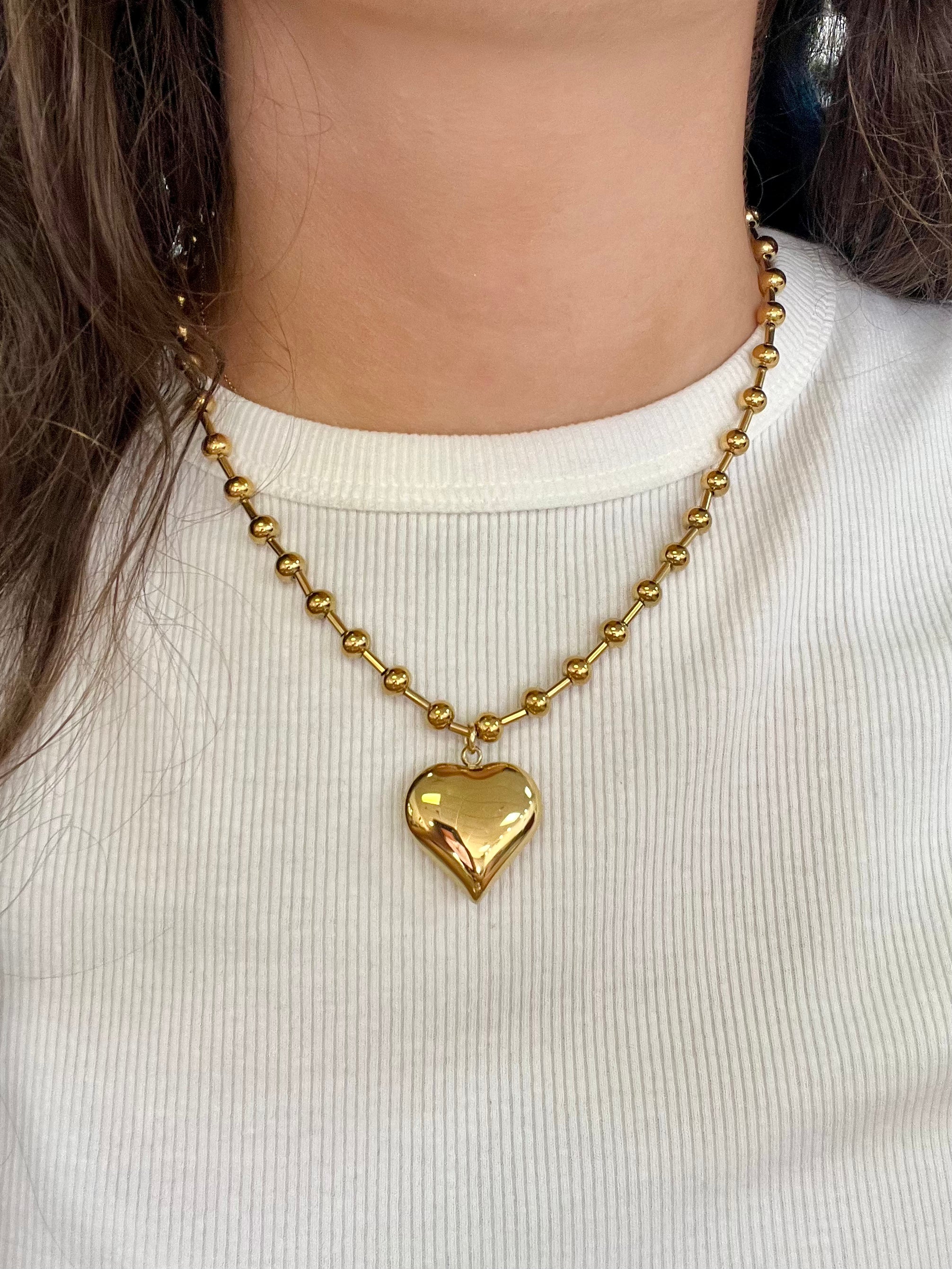 Gold Small Bubble Heart Necklace - Jessi Jayne Boutique