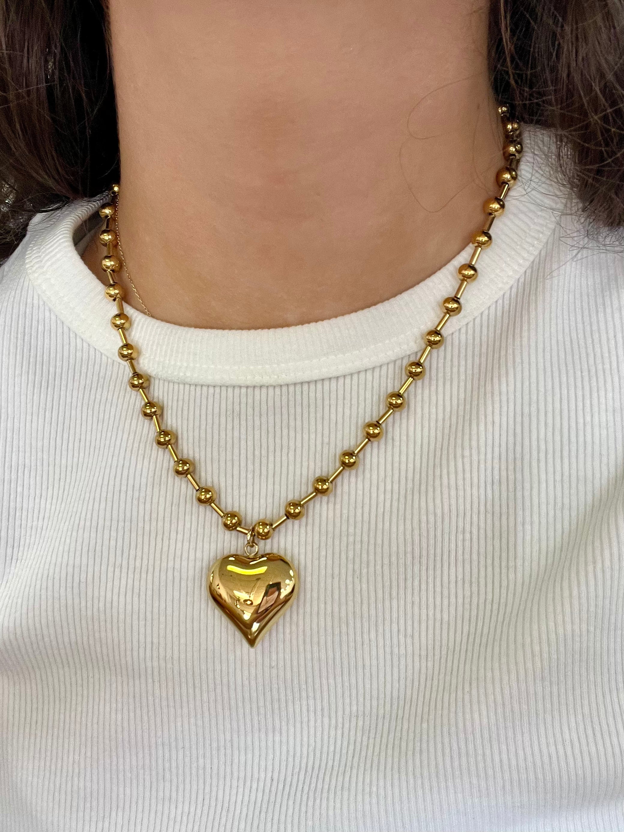 Gold Small Bubble Heart Necklace - Jessi Jayne Boutique