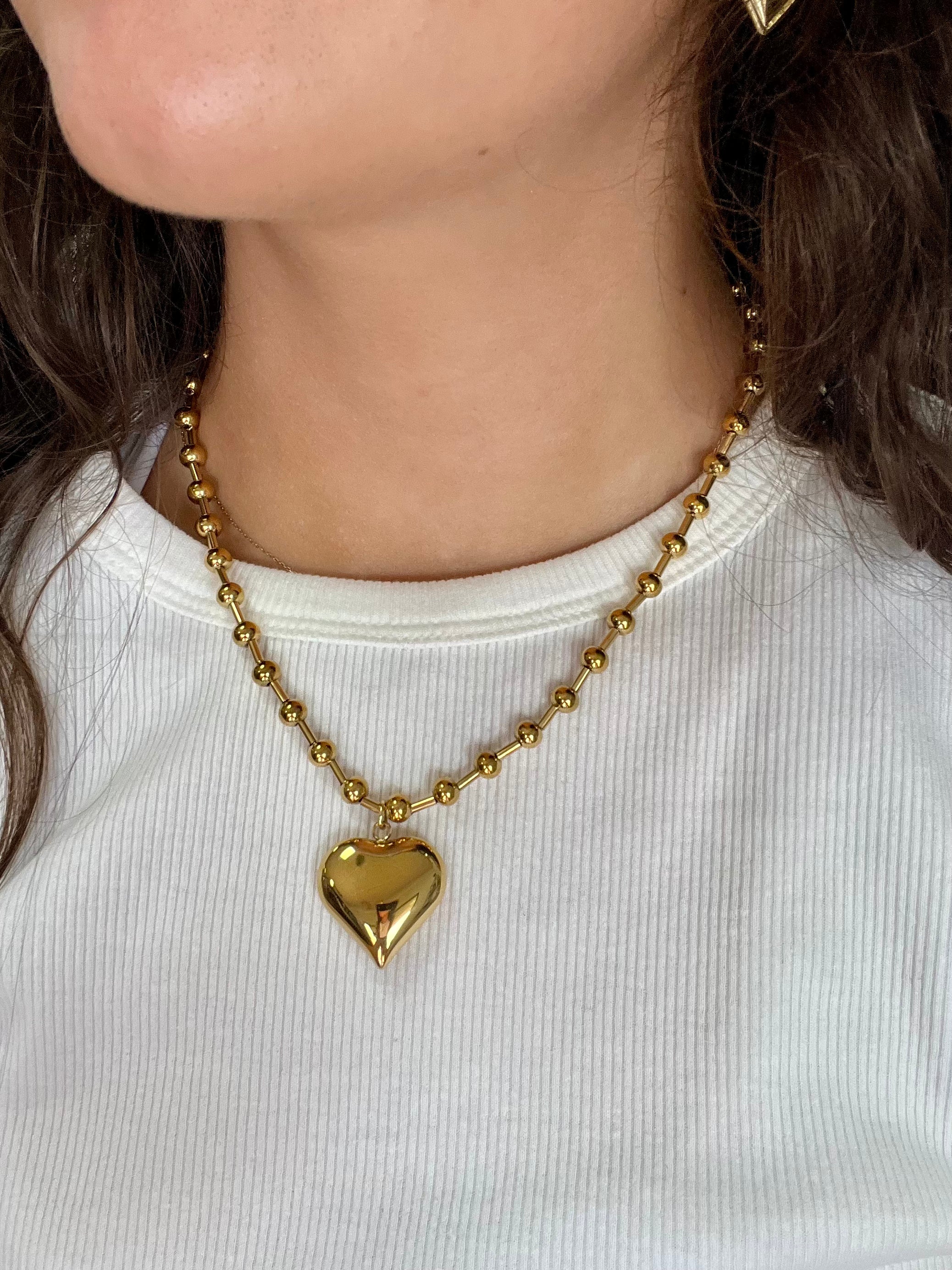 Gold Small Bubble Heart Necklace - Jessi Jayne Boutique
