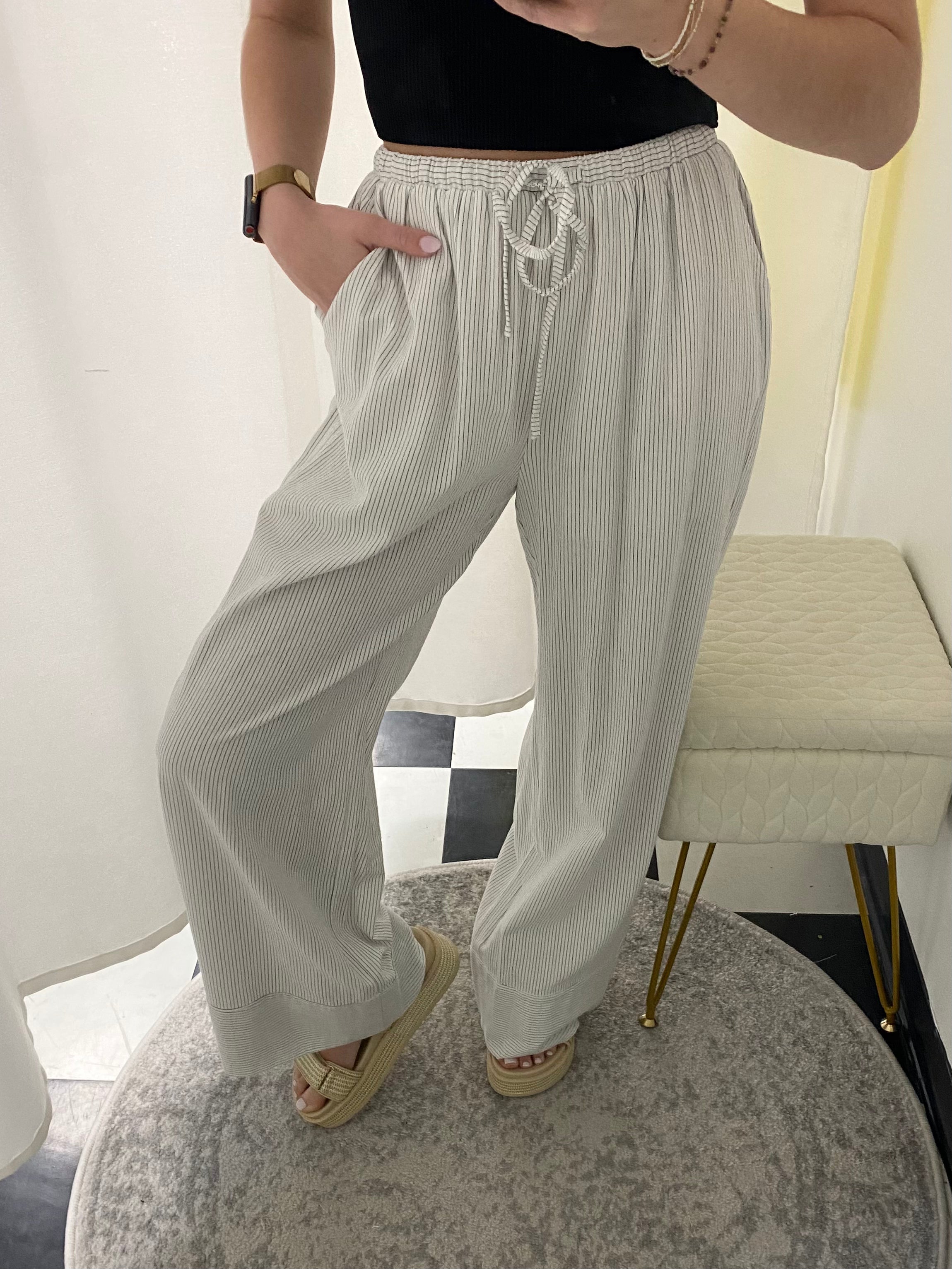 Coastal Breeze Black Striped Pants - Jessi Jayne Boutique