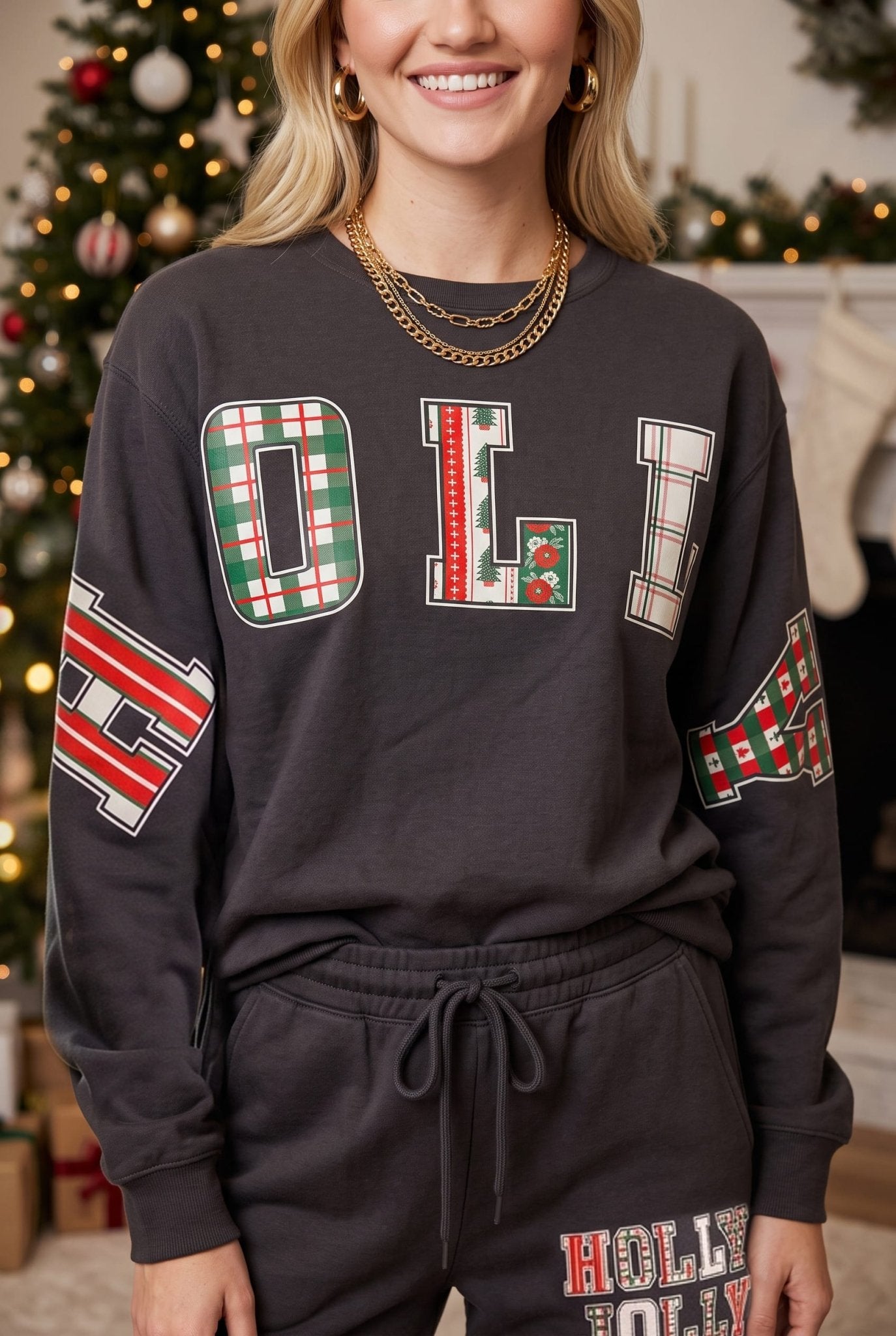Holly Jolly Patch Charcoal Sweatshirt - Jessi Jayne Boutique