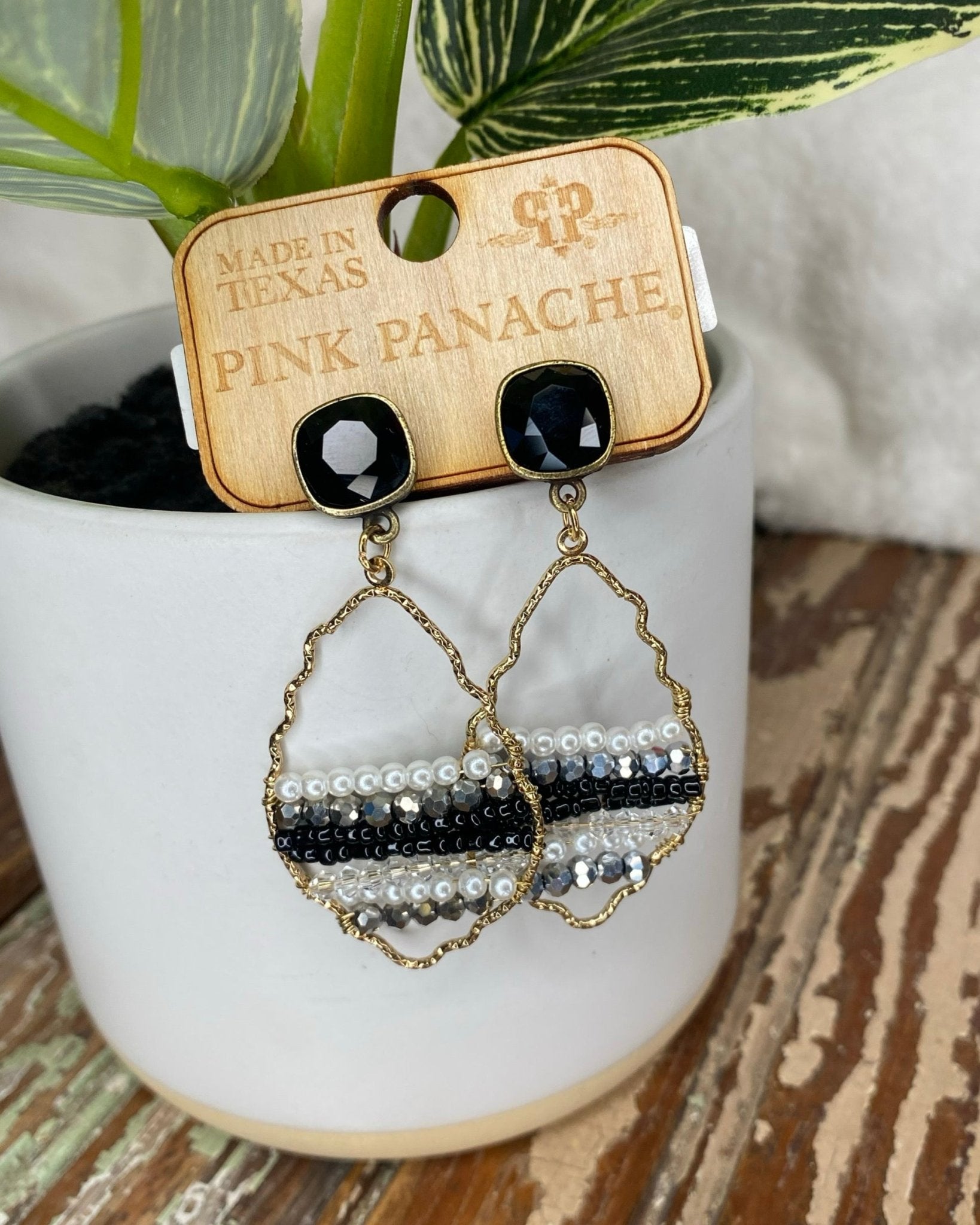 Black & Pearl Beaded Hoop Earrings - Jessi Jayne Boutique