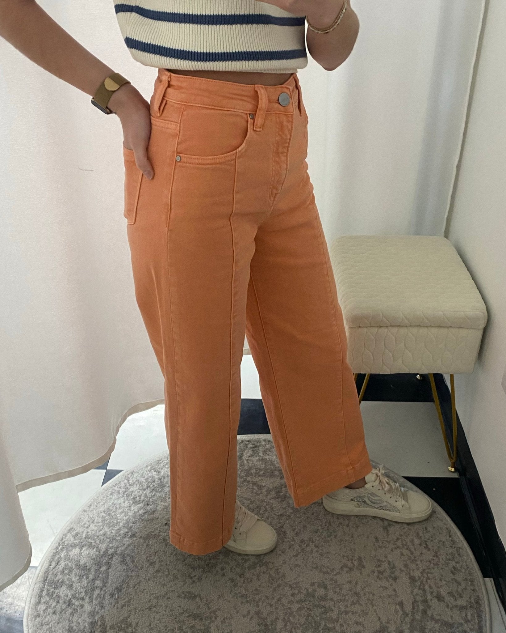 Risen Peachy Coral Tummy - Control Wide - Leg Crop Jeans - Jessi Jayne Boutique