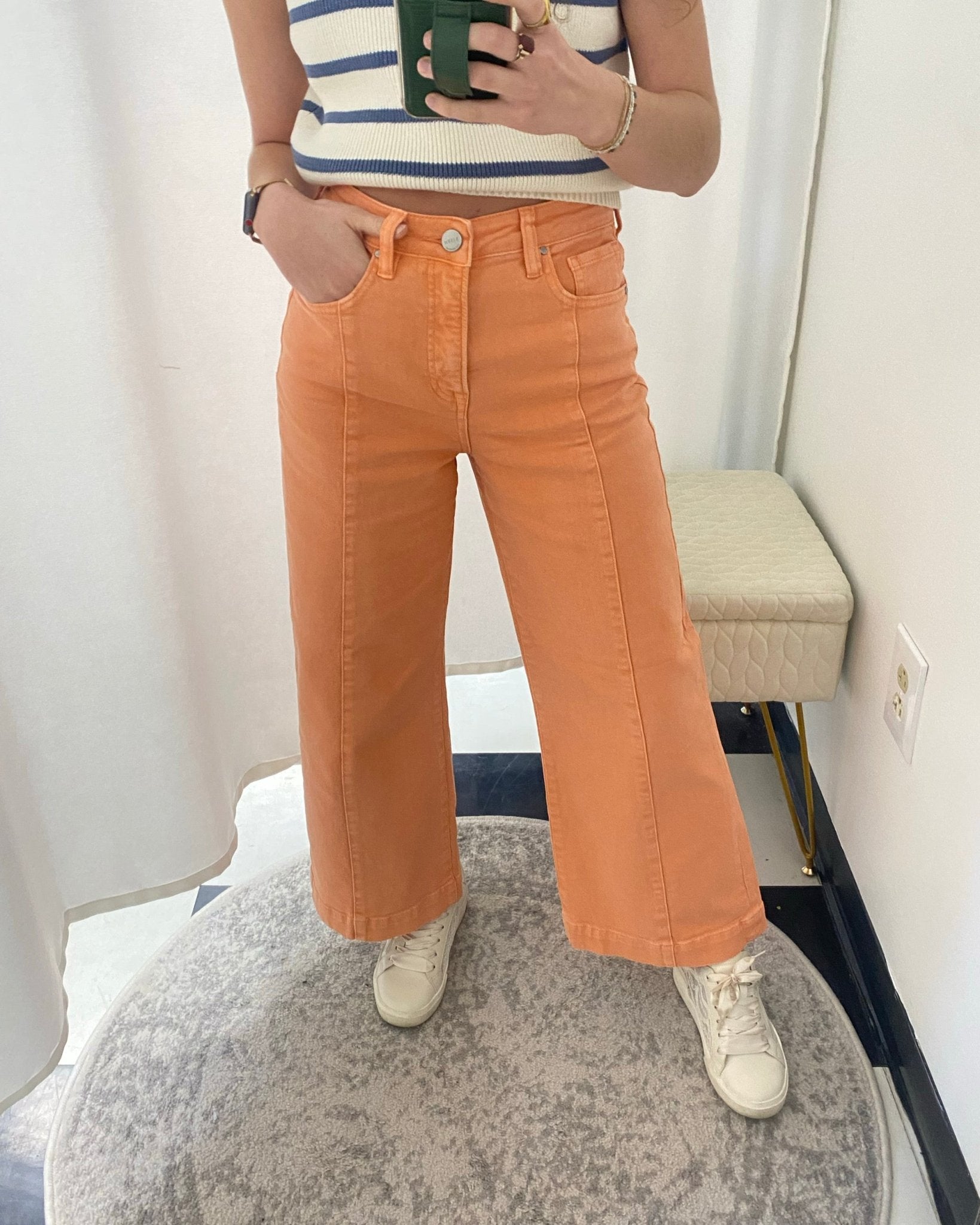 Risen Peachy Coral Tummy - Control Wide - Leg Crop Jeans - Jessi Jayne Boutique
