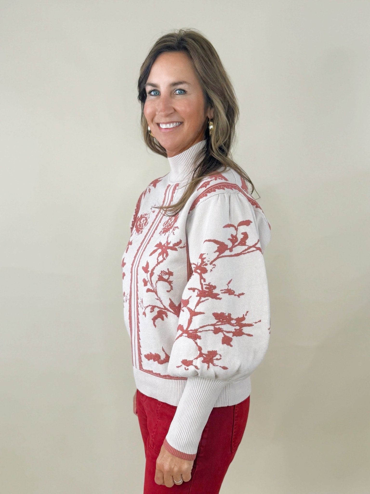Vintage Vine Puff Sleeve Sweater - Jessi Jayne Boutique