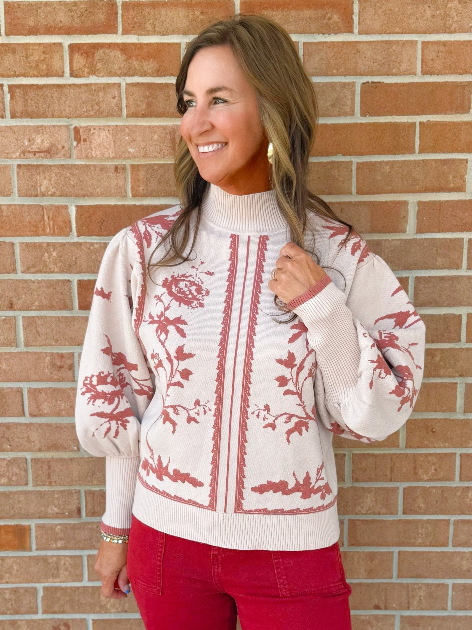 Vintage Vine Puff Sleeve Sweater - Jessi Jayne Boutique