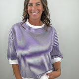 Purple Everyday Stripe Contrast Trim Top
