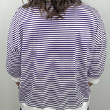 Purple Everyday Stripe Contrast Trim Top