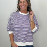 Purple Everyday Stripe Contrast Trim Top