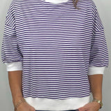 Purple Everyday Stripe Contrast Trim Top