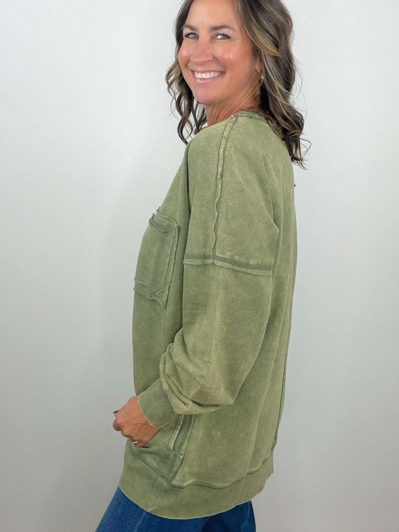 Olive Edge French Terry Pullover - Jessi Jayne Boutique