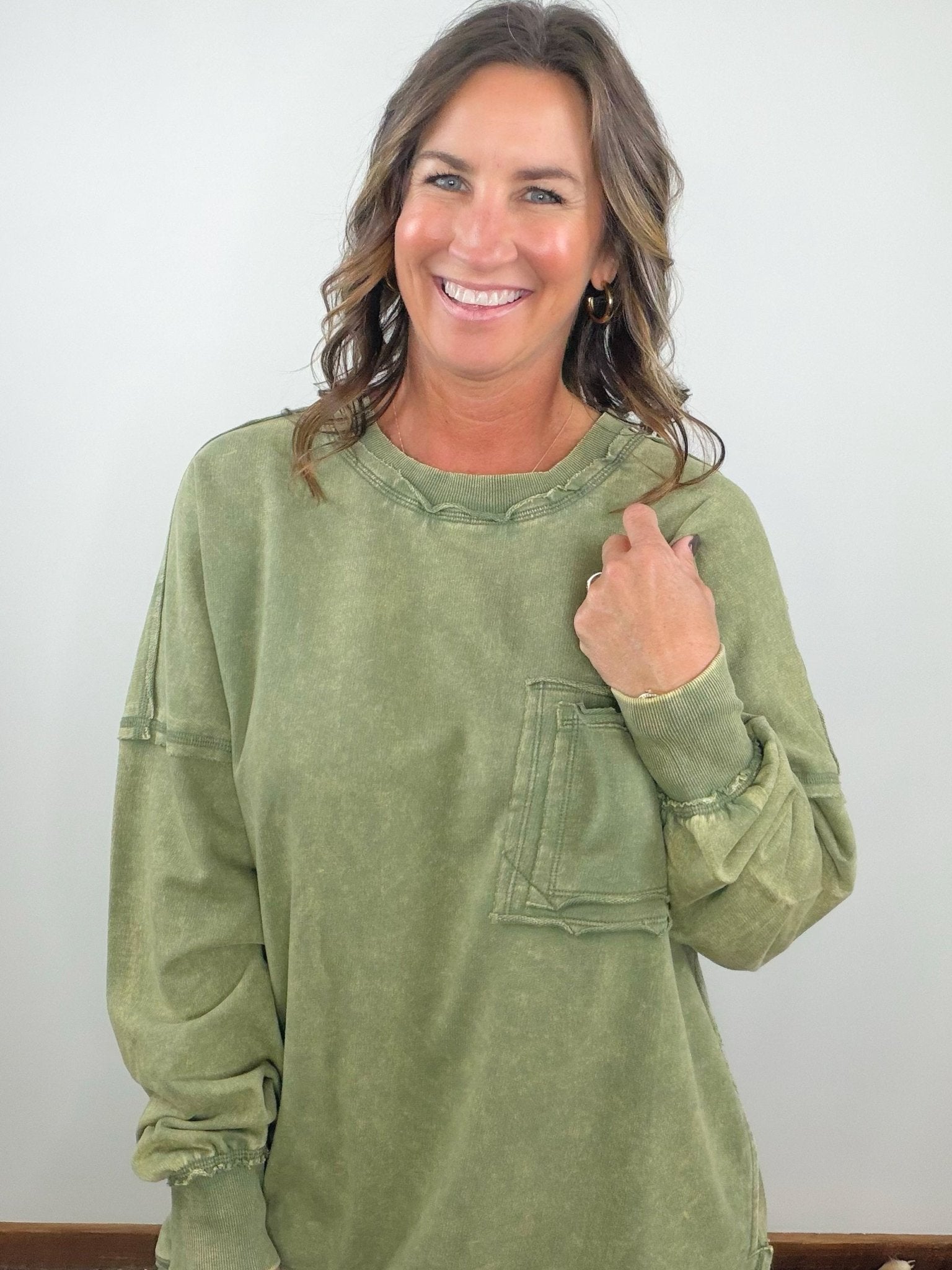 Olive Edge French Terry Pullover - Jessi Jayne Boutique