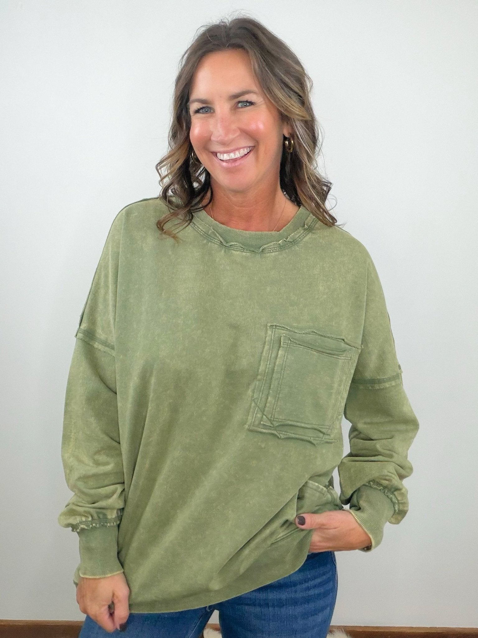 Olive Edge French Terry Pullover - Jessi Jayne Boutique